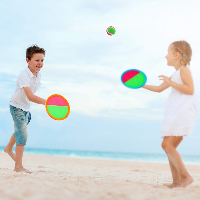Qrooper Kids Outdoor Toys - Toss and Catch Game Set, Outside Yard Camping Beach Pool Toys Games for Boys Girls 3 4 5 6 7 8 9 10 Year Old, 4 Paddles 4 Balls (Blue+Orange) - Image 2
